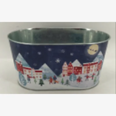 The Range Blue Christmas Village Scene Oval Planter - Blue