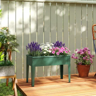 The Range Outsunny Raised Planter, Metal Raised Garden Bed on Legs and Drainage Hole - Green