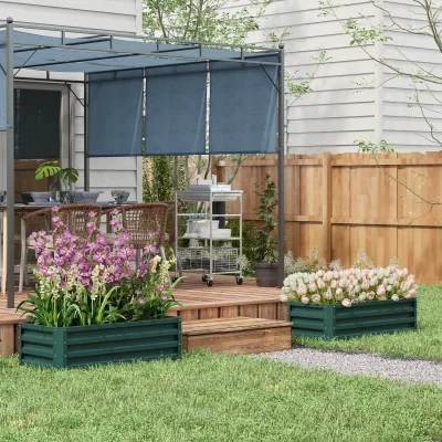 The Range Outdoor Planter Box Set of 2, Steel Raised Garden Bed - Green