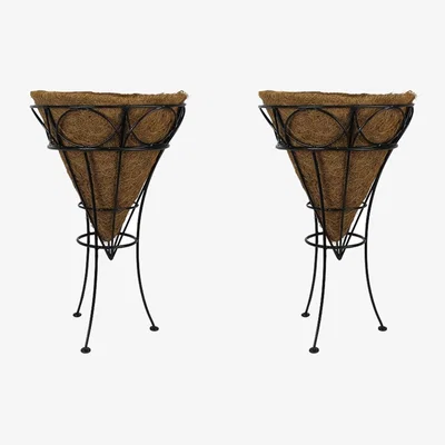 The Range Cone Shaped Jardiniere Planter with Coco Liner x 2 - Brown