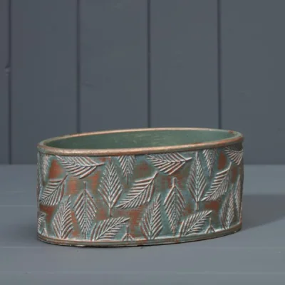 The Range Green and Copper Wash Cement Oval Planter - Copper