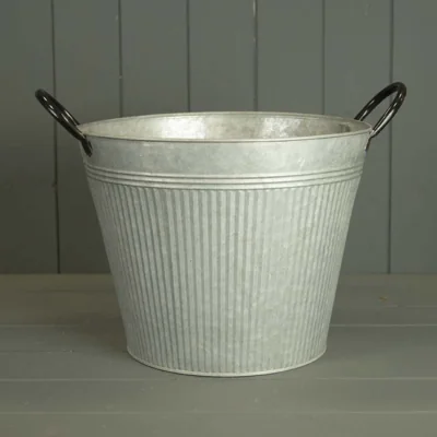The Range Grey Round Ribbed Aged Zinc Planter - Grey