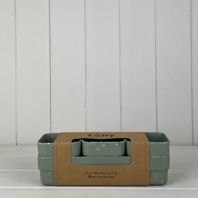 The Range Dark Green Earthy Sage Bamboo Terrazzo Trio Pots with Tray - Pale Green