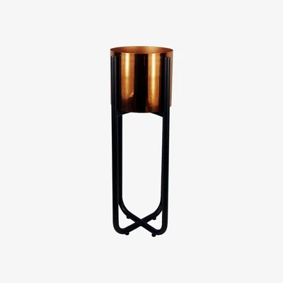 The Range Tall Black Stand with Copper Metal Planter - Brown