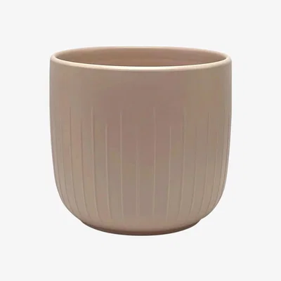 The Range Ribbed Matte Ceramic Indoor Plant Pot - Matt Pink