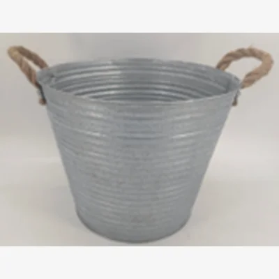 The Range Grey Aged Zinc Planter with Rope Handles & Drainage Hole - Grey