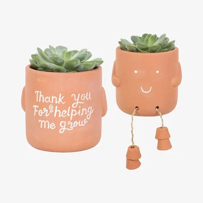 The Range Thank You For Helping Me Grow Sitting Plant Pot Pal - Green