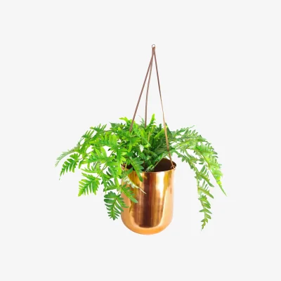 The Range Artificial Office Plants Hanging Copper Planter with Fern - Green
