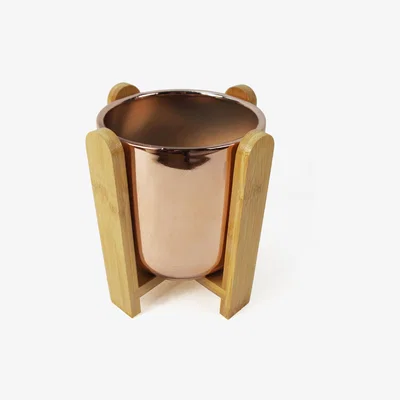 The Range 16cm Gold Ceramic Planter with Bamboo Stand - Yellow