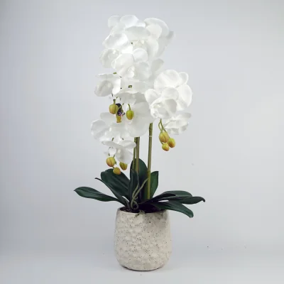 The Range Pure White Artificial Orchid with Ceramic Bubble Planter - White