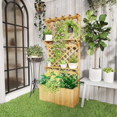 The Range Outsunny 52L Wooden Planter with Trellis - Natural