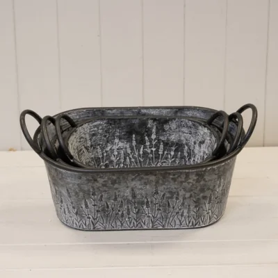 The Range Grey Set of Three Meadow Zinc Oval Planters - Grey