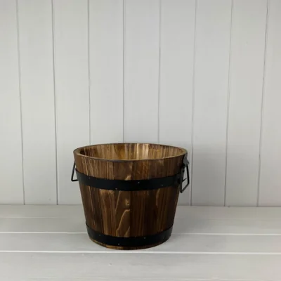 The Range Rustic Brown Wooden Barrel with 2 Metal Bands and handles - Brown