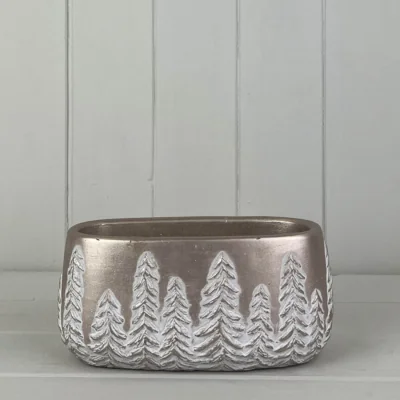 The Range Champagne Gold Oval Pot with Embossed Trees - Gold