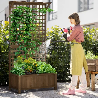 The Range Wood Planters with Trellis Planter Box - Brown