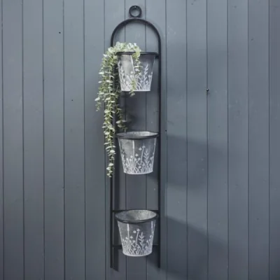The Range Grey Meadow Wall Planter with Three Pots - Grey