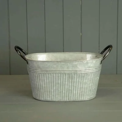 The Range Grey Oval Ribbed aged zinc planter - Grey