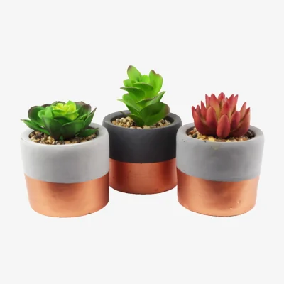 The Range Set Of 3 Stoneware Copper Band Succulent Planters - Green