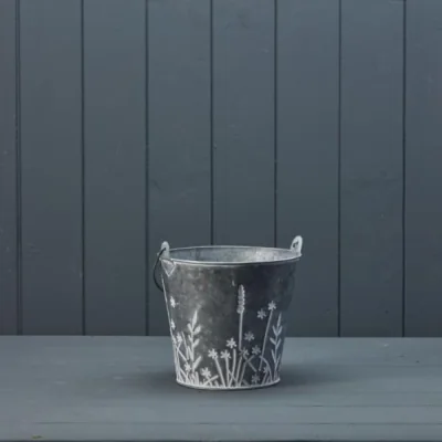 The Range Grey Meadow Design Bucket Planter - Grey