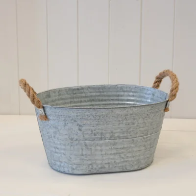 The Range Grey Aged Zinc Trough with Rope Handles and Draiange Hole - Grey