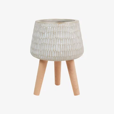 The Range Flower Pot with Beech Wood - Neutral