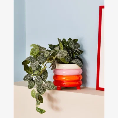 Rose & Grey Pink, Red & Orange Stacked Plant Pot