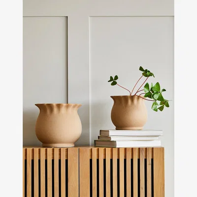 Rose & Grey Terracotta Sand Frilly Plant Pot - Two Sizes Available
