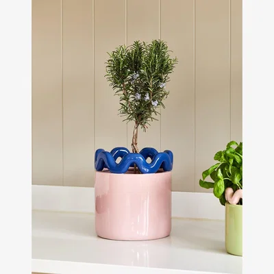 Rose & Grey Large Blush Pink & Navy Wavy Plant Pot
