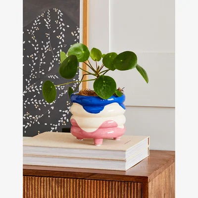 Rose & Grey Blush Pink & Navy Wavy Stacked Plant Pot
