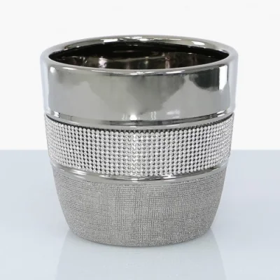 Teddy Beau Deco Home 15cm Glitz And Silver Plant Pot