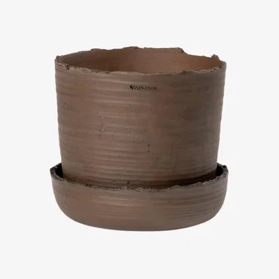 Wolf & Badger Brown Plant Pot With Saucer M · Soil Letter M Vaidava Ceramics