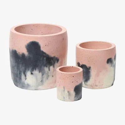Wolf & Badger Pink / Purple / Black Concrete Plant Pot Set - Blush, Charcoal And White Smith & Goat