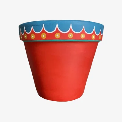Wolf & Badger Hand Painted Scallop Plant Pot- Red Large Abigail Hardie Home