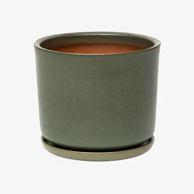 Wolf & Badger Green Plant Pot With Saucer S · Moss Vaidava Ceramics