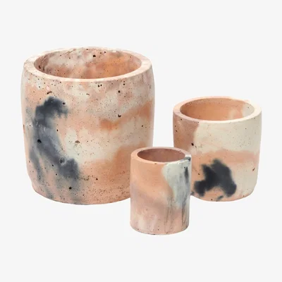 Wolf & Badger Black / Brown / White Concrete Plant Pot Set - Neutrals Smith & Goat