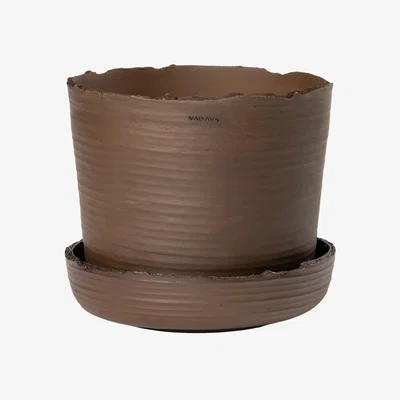 Wolf & Badger Brown Plant Pot With Saucer Xxl · Soil | Letter X | Vaidava Ceramics