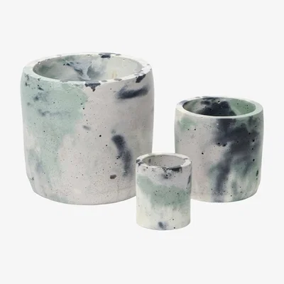 Wolf & Badger Green / Grey / Pink Concrete Plant Pot Set - Green And Lilac Smith & Goat