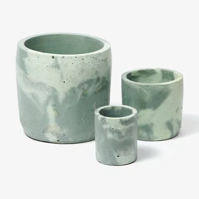 Wolf & Badger Green Concrete Plant Pot Set - Khaki & Mint Smith & Goat