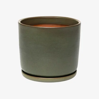 Wolf & Badger Green Plant Pot With Saucer L · Moss Vaidava Ceramics