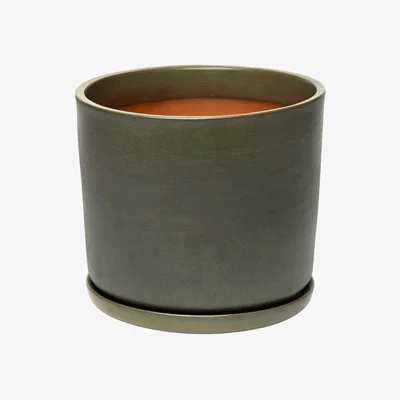 Wolf & Badger Green / Grey Plant Pot With Saucer Xl · Moss Vaidava Ceramics