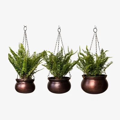 Wolf & Badger Neutrals Handmade Copper Hanging Planter Trio - Hammered Solid Copper Plant Bowls | Anatoliacraft