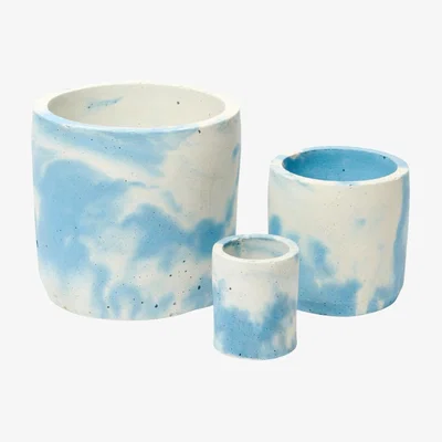 Wolf & Badger Blue / White Concrete Plant Pot Set - Blue And White Smith & Goat