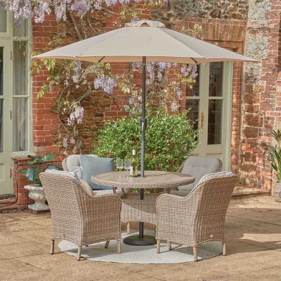 Atkin & Thyme Karla 4 Seat Rattan Dining Set with Parasol