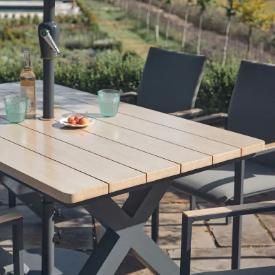 Atkin & Thyme Paola 6 Seat Dining Set with Stacking Armchair and Parasol