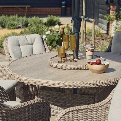 Atkin & Thyme Karla 6 Seat Rattan Dining Set with Lazy Susan and Parasol