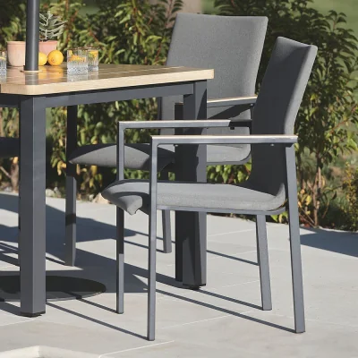 Atkin & Thyme Paola 4 Seat Dining Set with Stacking Armchair and Parasol