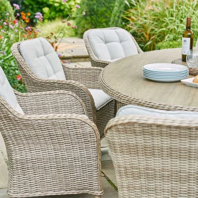 Atkin & Thyme Karla 8 Seat Rattan Dining Set with Lazy Susan and Parasol