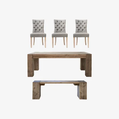 Arighi Bianchi Hulk Dining Table, Bench & 3 Poppy Grey Chairs Set