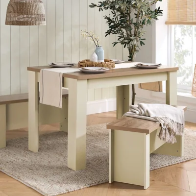 Arighi Bianchi Burwick Dining Table and Bench Set, Cream