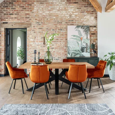 Barker and Stonehouse Navarro 220cm Dining Table & x6 Jasper Chairs, Brown Oak | Barker & Stonehouse